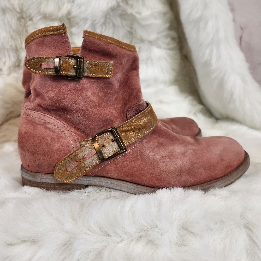 Sundance Suede Zip-Up Gold Buckle Booties - Picture 3 of 16